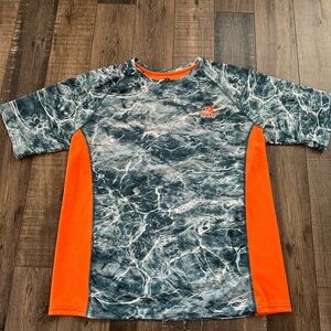 Mossy Oak Fishing Short Sleeve Performance Shirt Mens Large Blue Water Camo